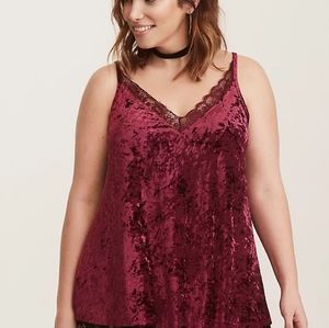 Berry Crushed Velvet Lace Trim Cami